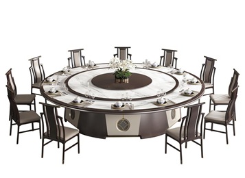 酒樓（lóu）包廂新中式（shì）12人位帶轉盤旋（xuán）轉電動餐桌