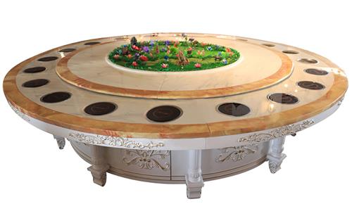 高端（duān）黑色圍邊大理石火鍋桌（zhuō）_實木餐桌腳電動火鍋餐桌