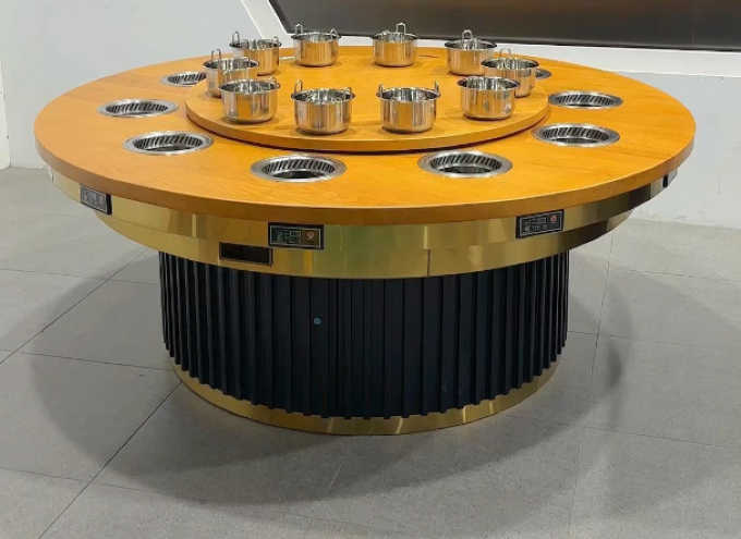 10人位實木台麵一人（rén）一（yī）位無煙小火鍋桌（zhuō）