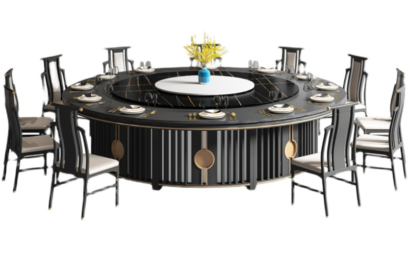 酒店新中式實木岩（yán）板電動餐桌