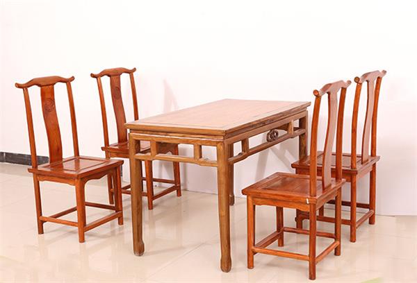 古典中式餐桌（zhuō）椅組合 明清複古榆木餐桌椅組合