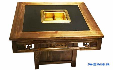 實木（mù）火燒石火鍋桌