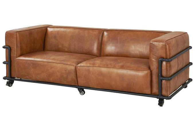 工業風鐵藝帶輪子（zǐ）皮革卡座沙發