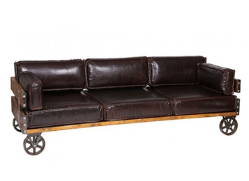 美式工（gōng）業（yè）風古典皮革實木帶輪子卡座沙（shā）發